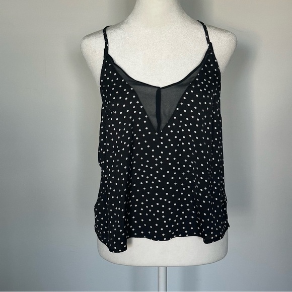 Kendall & Kylie Black White Polka Dot Satin Cami Mesh Neckline Size S - Picture 5 of 6